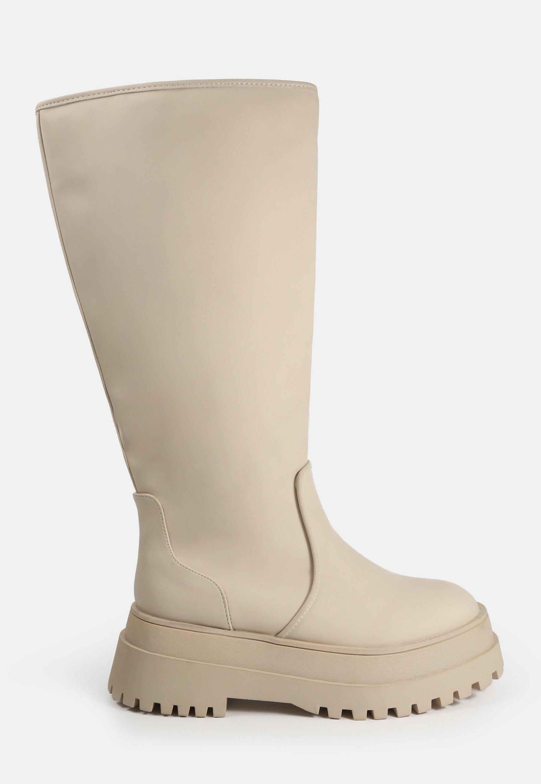 Cream Rubber Knee High Wellie Boots | Missguided (UK & IE)