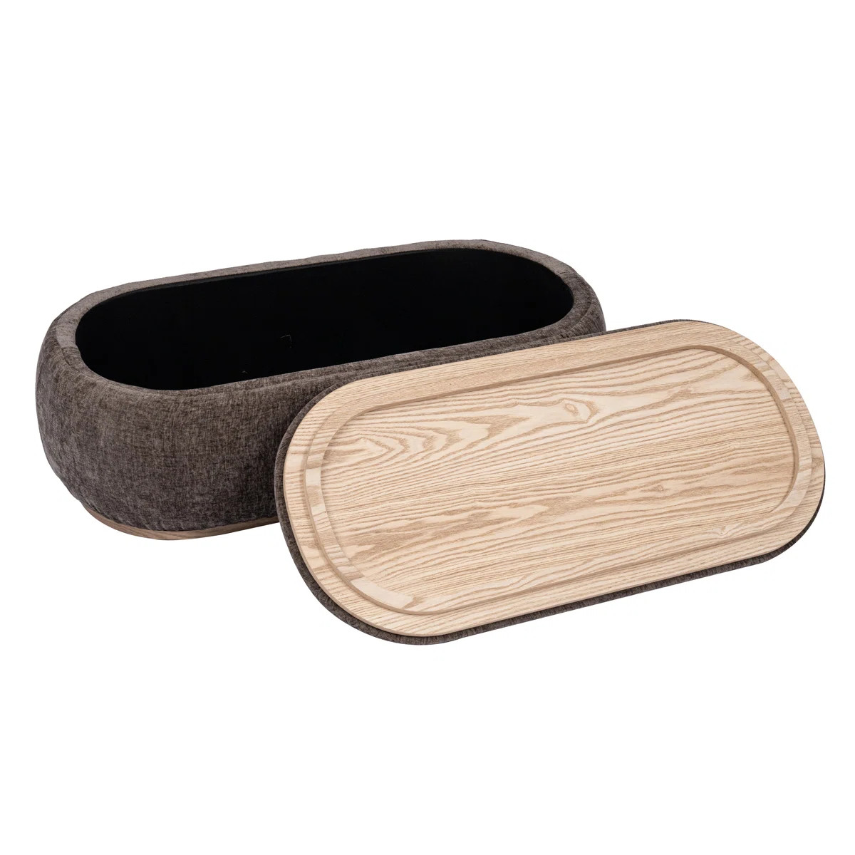 Flip-Top Storage Ottoman Coffee Table with Reversible Wood Tray, Brown Upholstered, 42" W | Wayfair North America