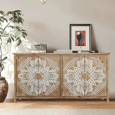 60"Wood Accent Cabinet with 4 Doors, Brown and antique white Modern Pantry Cabinet, Wood Buffet Cabinet, Media Cabinet, Console Cabinet, Cabinet for E | Wayfair North America