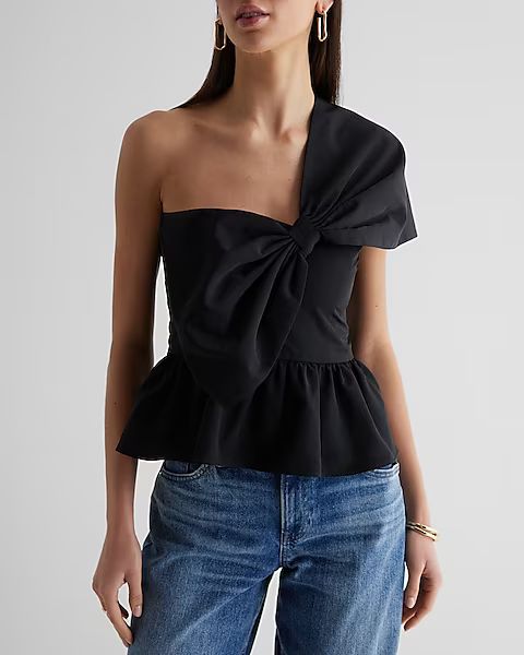 One Shoulder Statement Bow Corset Peplum Top | Express