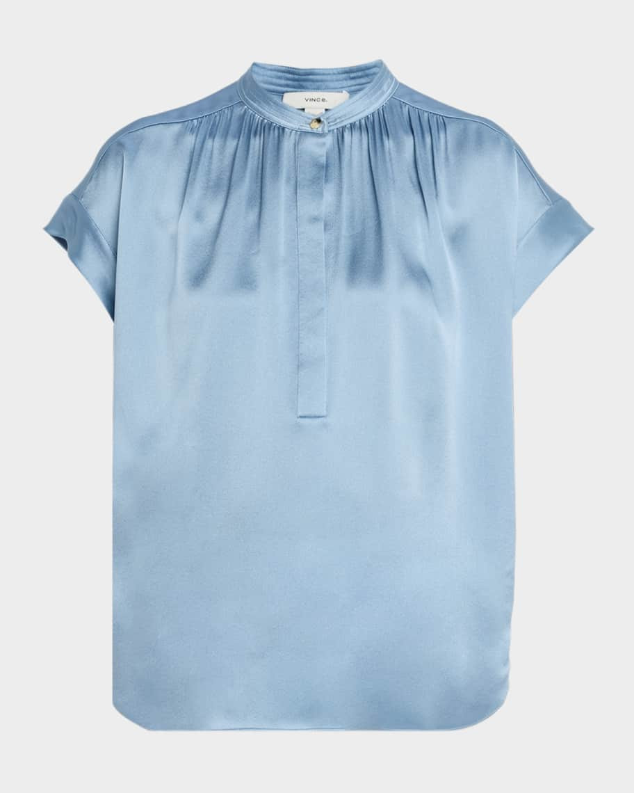 Vince Gathered Cap-Sleeve Silk Top | Neiman Marcus