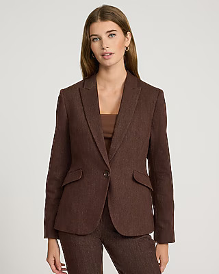 Editor Heathered Stretch Twill Fitted One Button Blazer | Express