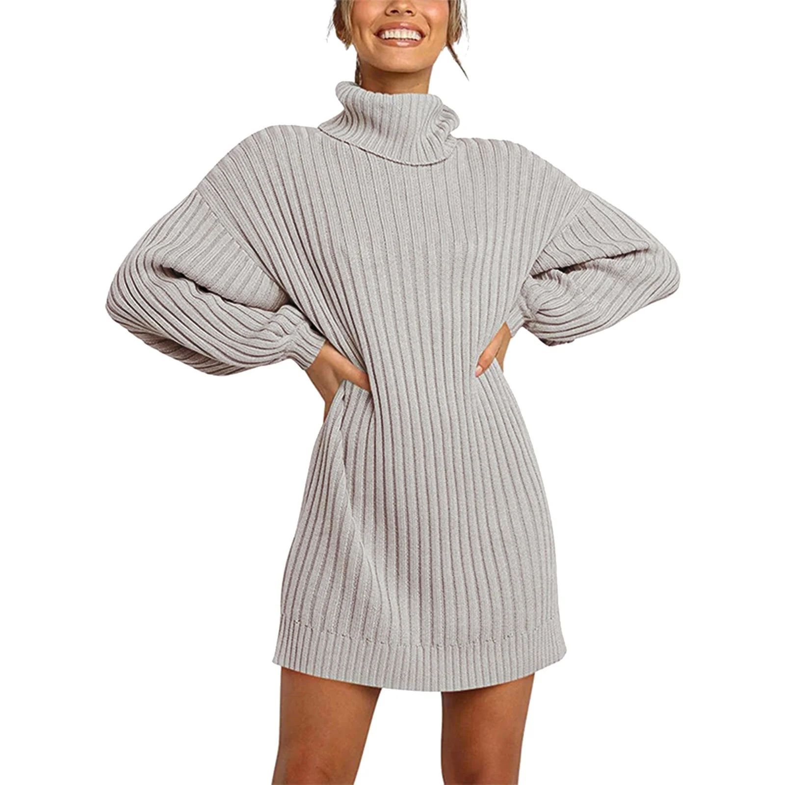 Oversized Sweaters For Women Trendy Solid Long Sleeve Sweater Dress Turtleneck Sweater Pullover D... | Walmart (US)