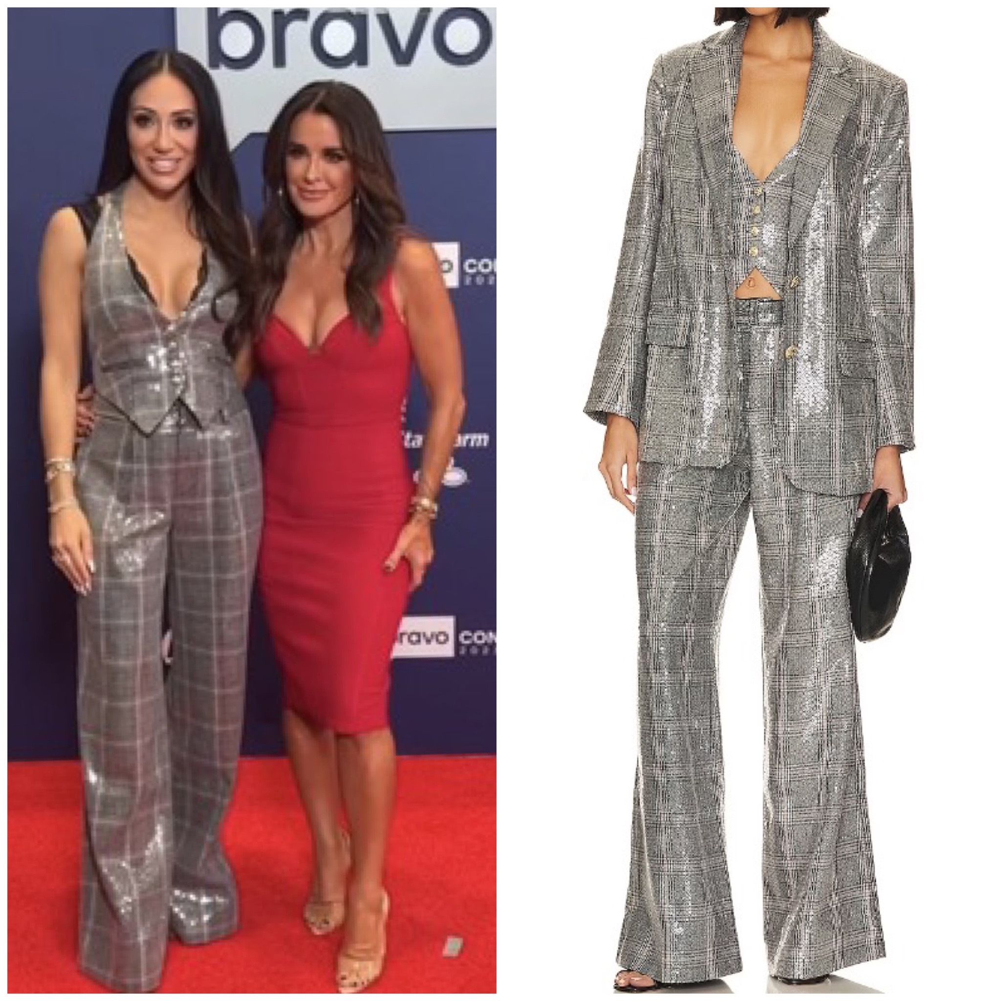 Melissa Gorga’s Grey Plaid Sequin Vest and Pants Set at Bravocon 📸 = @bravotv