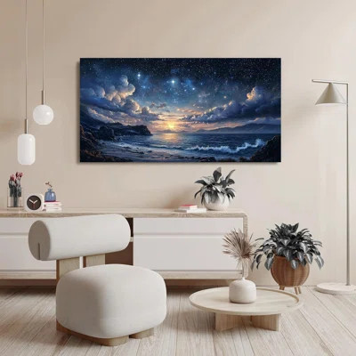 Canvas Wall Art Decor Modern Wall Art Pictures For Living Room Landscape Coastal Wall Art Artwork For Walls Star Night Blue Wall Decor Art Prints Art | Wayfair North America