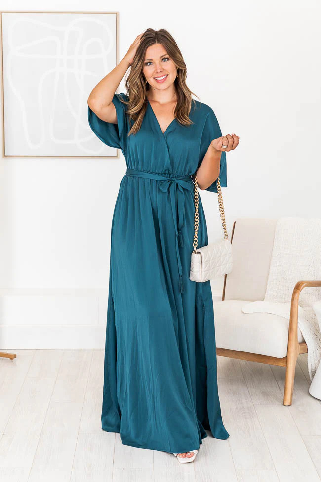 We Go Together Teal Belted Maxi Dress | Pink Lily
