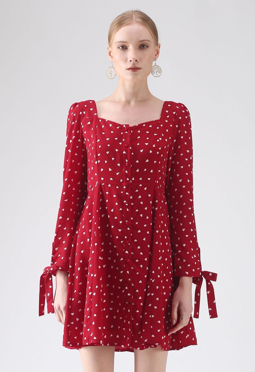 Get Hearts In Print Button Down Dress | Chicwish