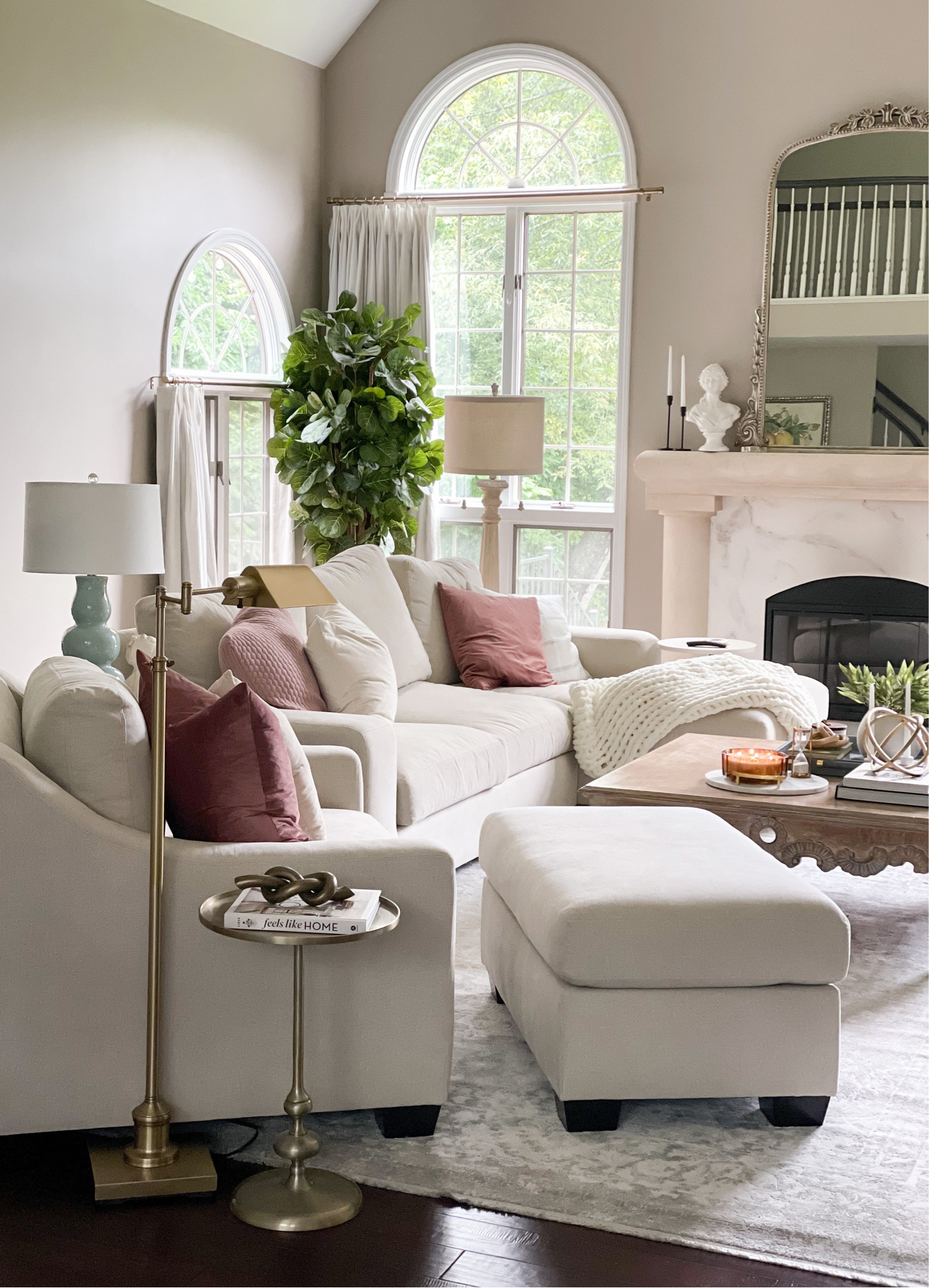 Family room white cozy Big Sur reading lamp fire place 

#LTKhome