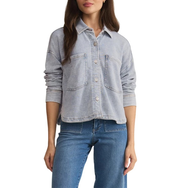 Women's Z Supply All Day Cropped Knit Denim Jacket Medium Washed Indigo | Scheels