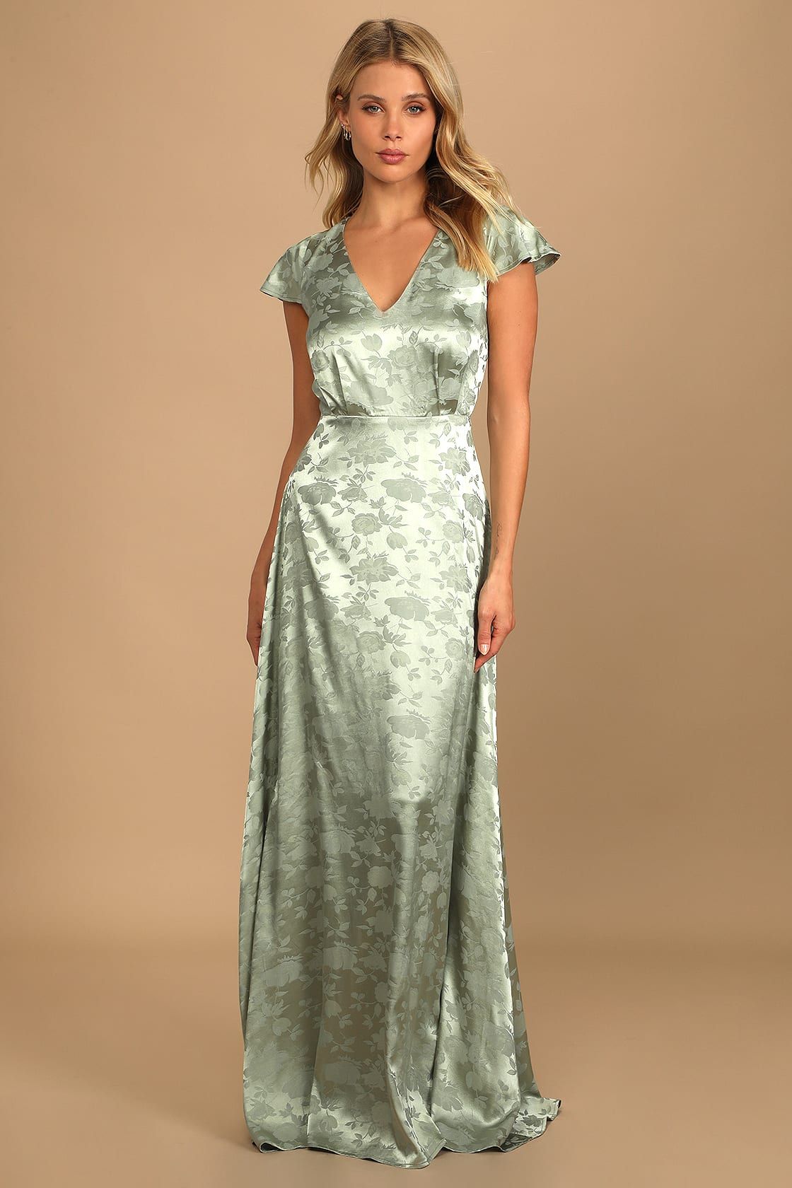 Stunning Perfection Light Sage Satin Jacquard Maxi Dress | Lulus (US)