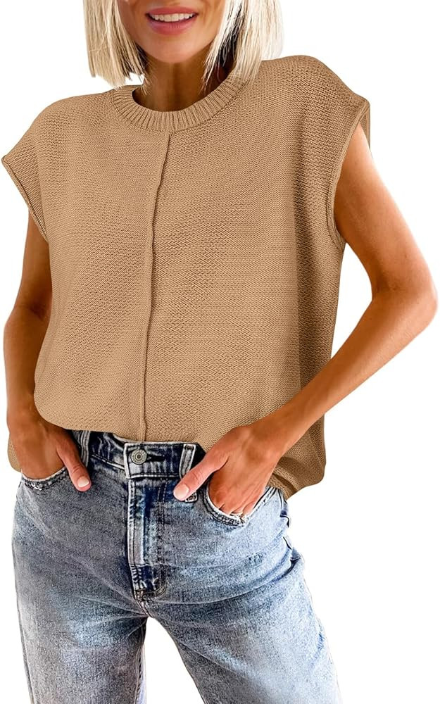 MEROKEETY Women's Cap Sleeve Sweater Vest Summer Casual Crewneck Lightweight Knit Pullover Tank T... | Amazon (US)