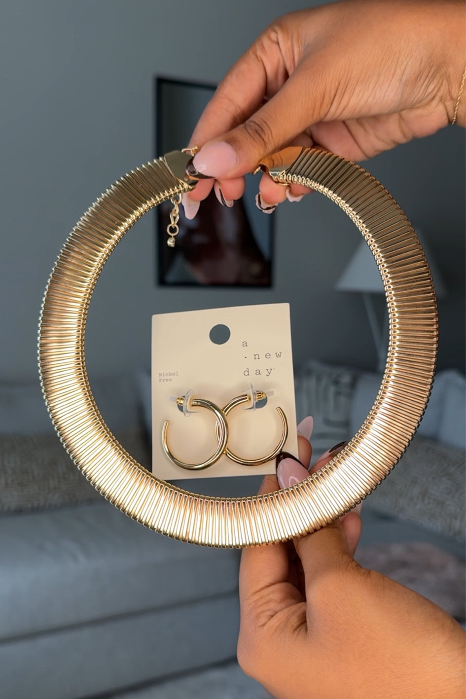 Gold Circle Hoop Jewelry - Necklace and Earrings