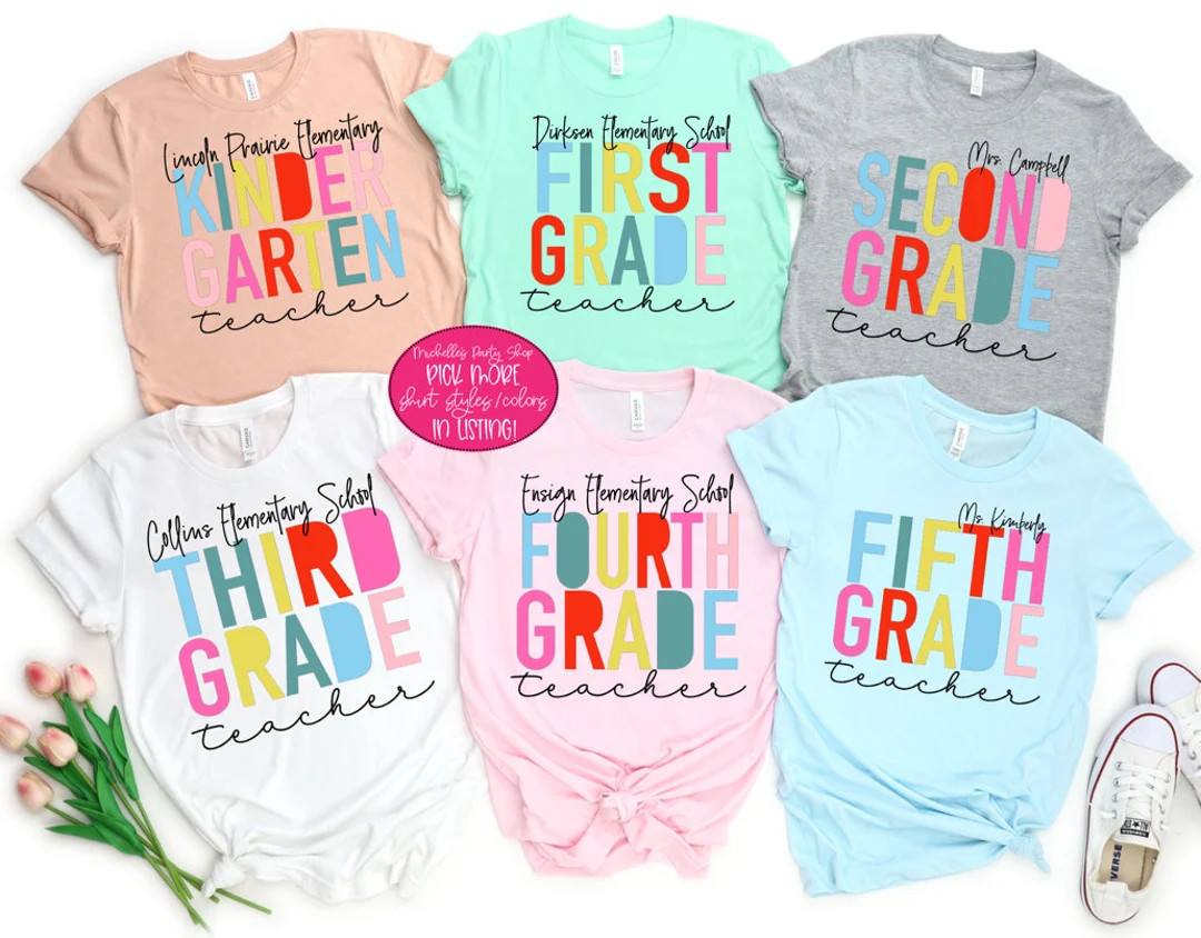 Kindergarten Teacher Tees - Back to School Teacher Shirts - Personalized Grade Level Teacher Tees... | Etsy (US)