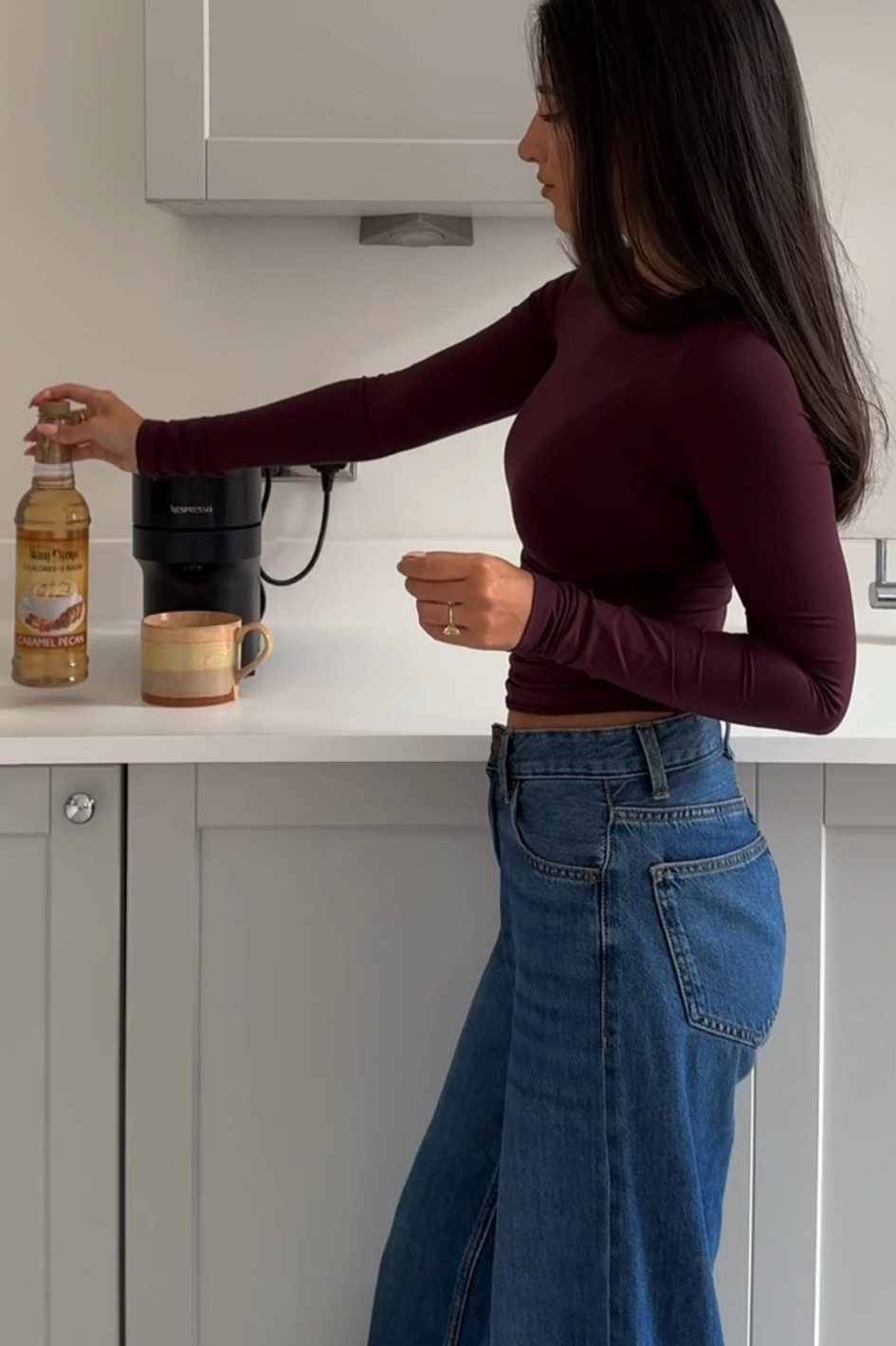 Burgundy long sleeve top & jeans 