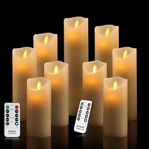 antizer Flameless Candles Set of 9 Ivory Dripless Real Wax Pillars Include Realistic Dancing LED ... | Amazon (US)