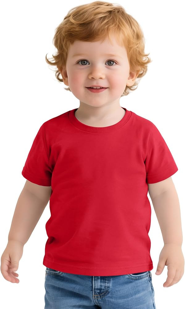 Toddler Boy Short Sleeve T-Shirts Baby Basic Tee Solid Color Tops Size 18M-5T | Amazon (US)