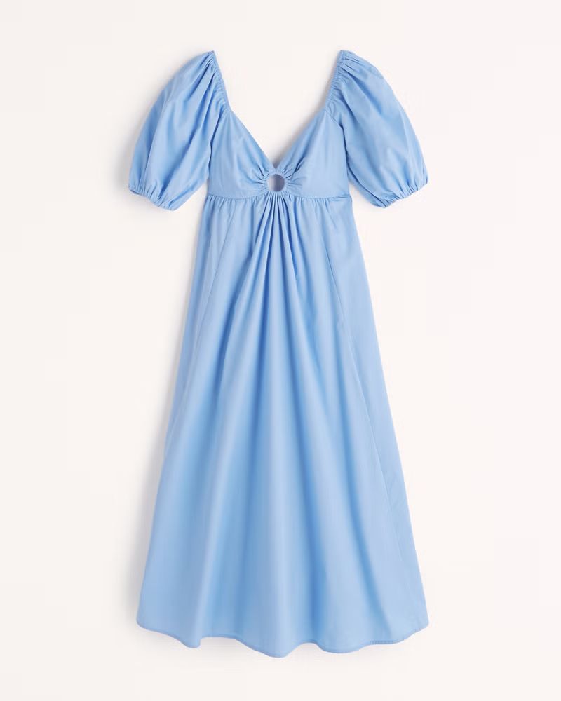 Abercrombie & Fitch Women's O-Ring Puff Sleeve Midi Dress in Blue - Size S TLL | Abercrombie & Fitch (US)