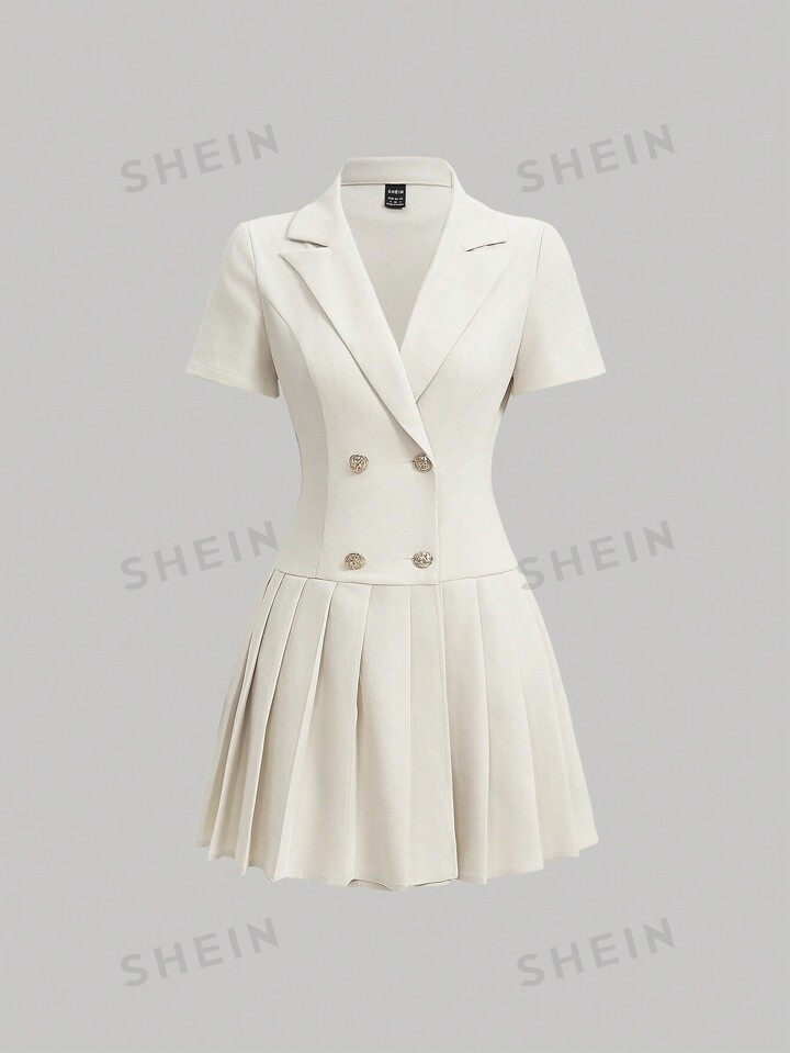SHEIN MOD Peter Pan Collar Double Breasted Pleated Hem Dress | SHEIN