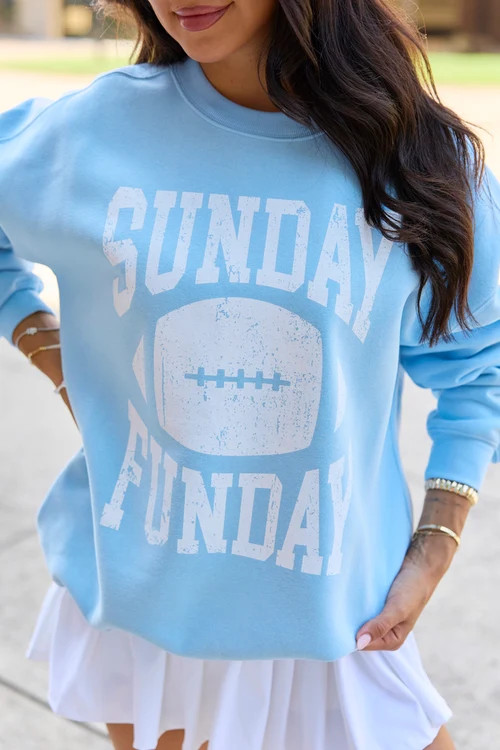 Sunday Funday Light Blue Graphic Sweatshirt | Pink Lily
