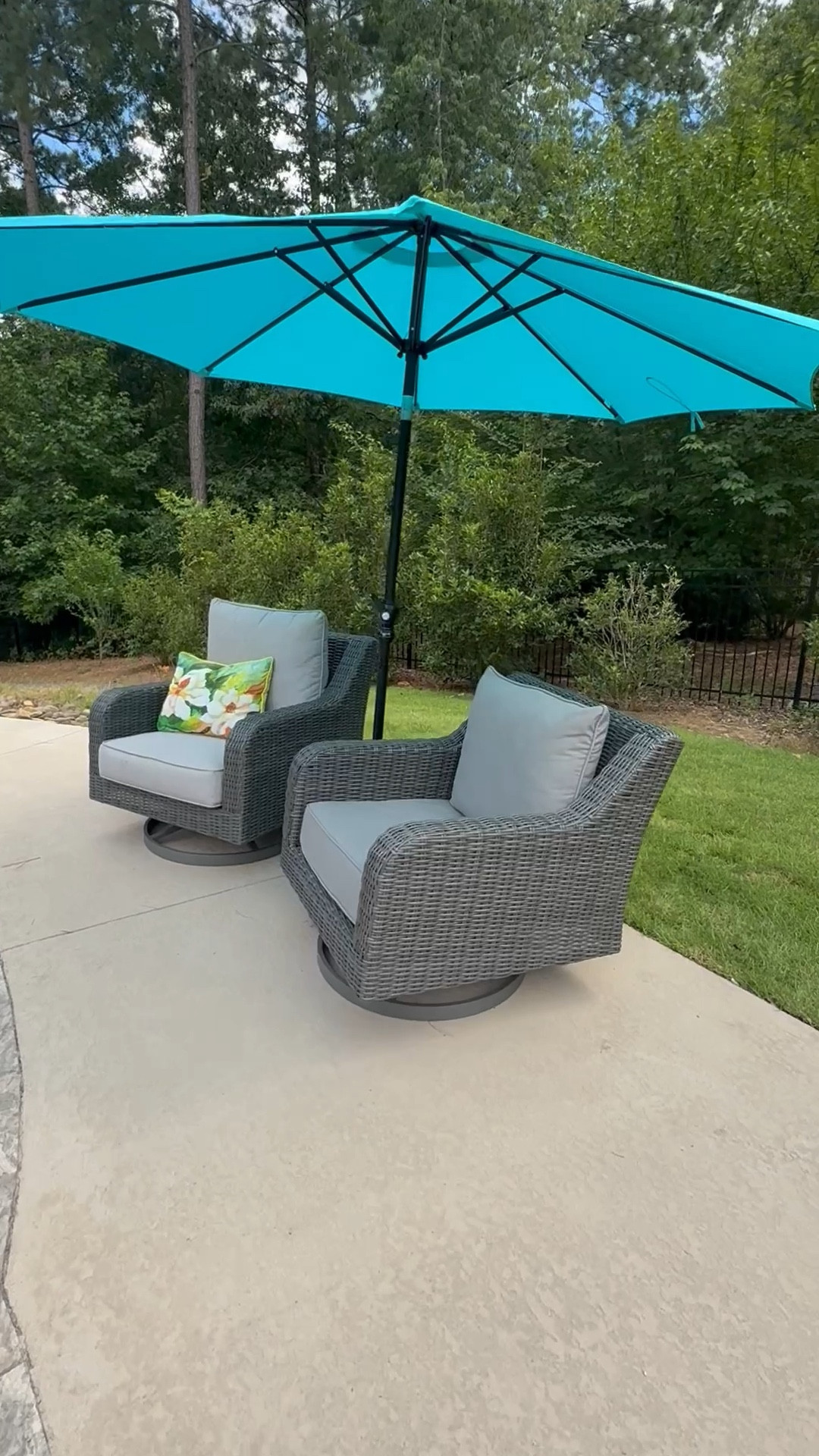 My pool deck is finally getting back to normal! The squirrels and birds ate my cushions. I replaced the right chair cushion and it matches! 

This is my favorite place to sit near the pool under the umbrella! ⛱️

#LTKSeasonal #LTKHome #LTKFamily
