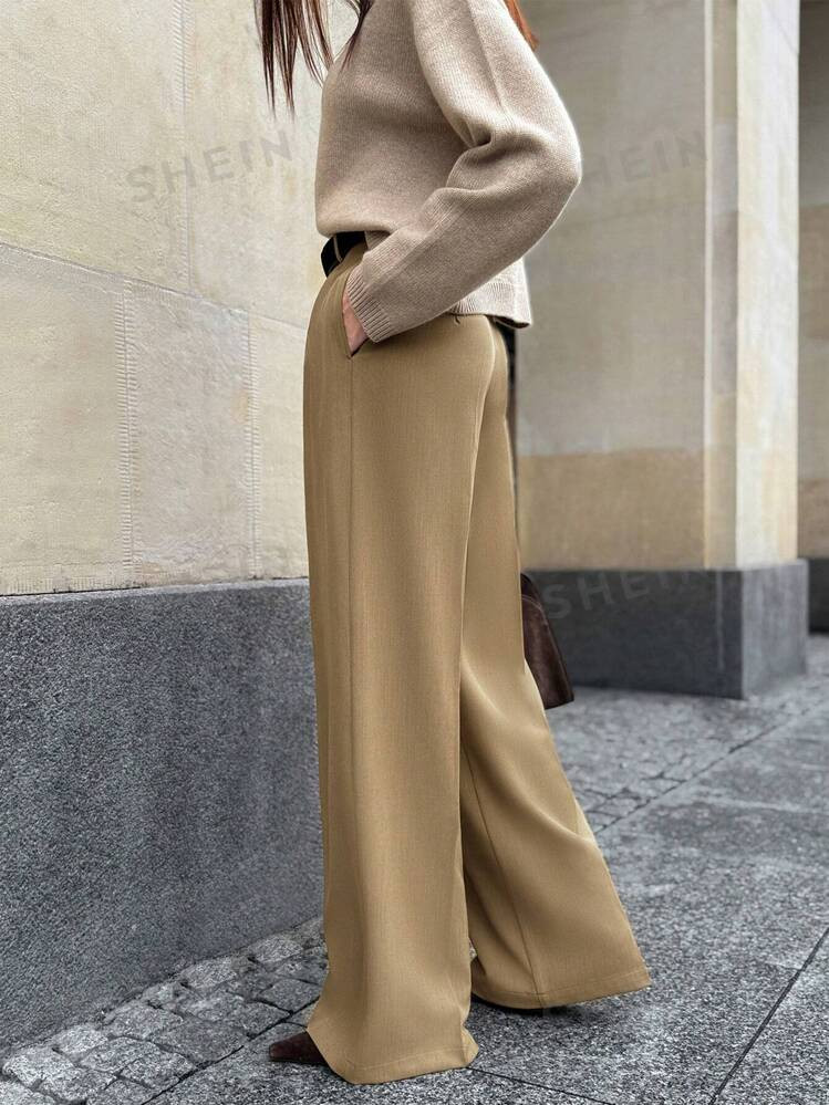 Anewsta Mélange High Waisted Wide Leg Suit Trousers | SHEIN