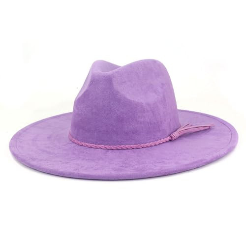 LIDHAY Big Wide Brim Fedora Hats for Women Men Western Suede Hat Large Felt Panama Hat Rancher Hat JP003 Dark Purple | Amazon (US)