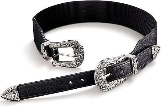 Womens Belt Chain Leather Belts Vintage Western Adjustable Elastic Double Buckle for Cowboy Pant ... | Amazon (US)