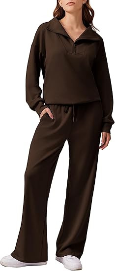 PINSPARK 2 Piece Sets for Women 2025 Fall Outfits Sweatsuit Loose Fit Sweatshirt Wide Leg Sweatpa... | Amazon (US)