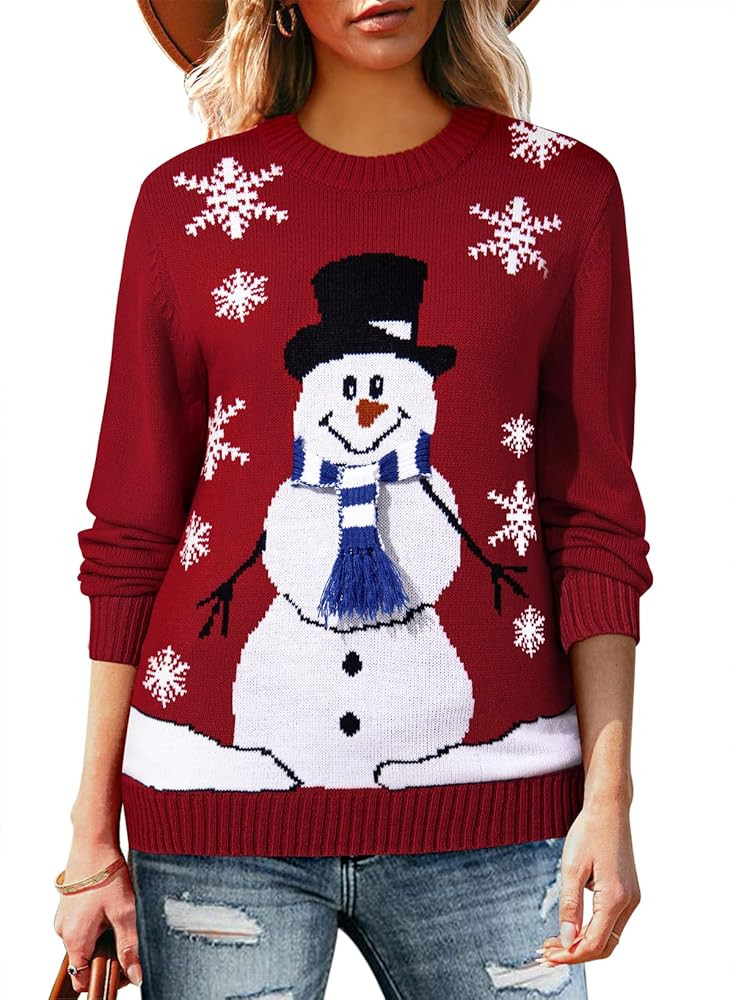 Pink Queen Women's 2025 Ugly Christmas Sweater Long Sleeve Knitted Pullove Xmas Jumpers Tops | Amazon (US)