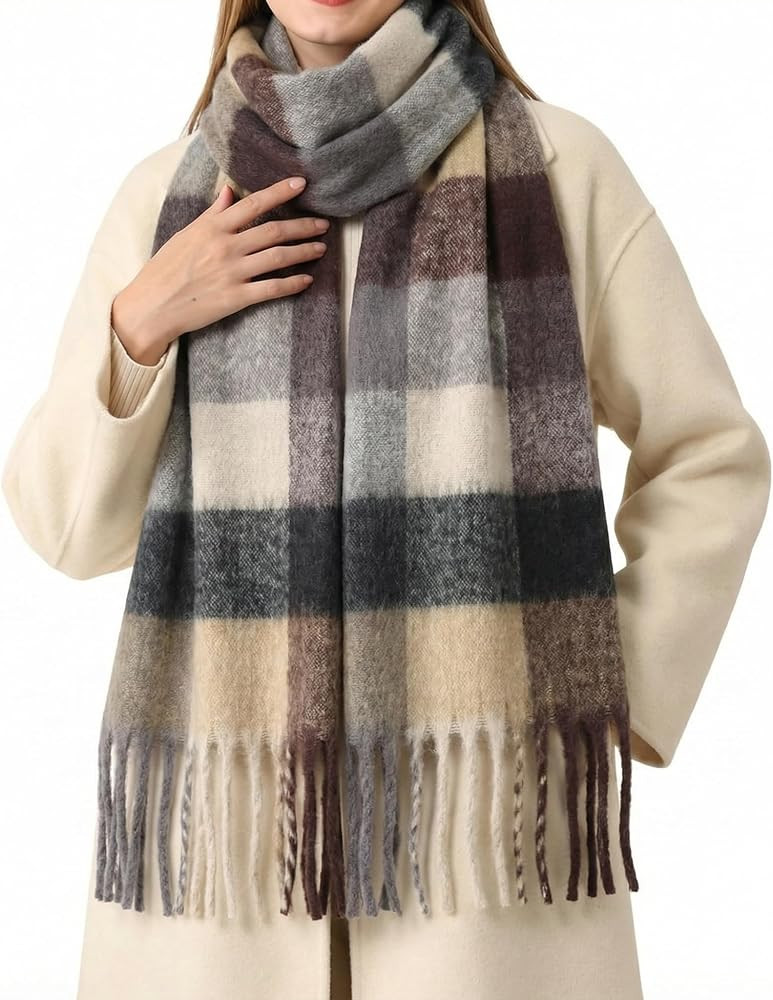 YSense Womens Winter Scarf Chunky Oversized Plaid Blanket Scarves | Amazon (US)
