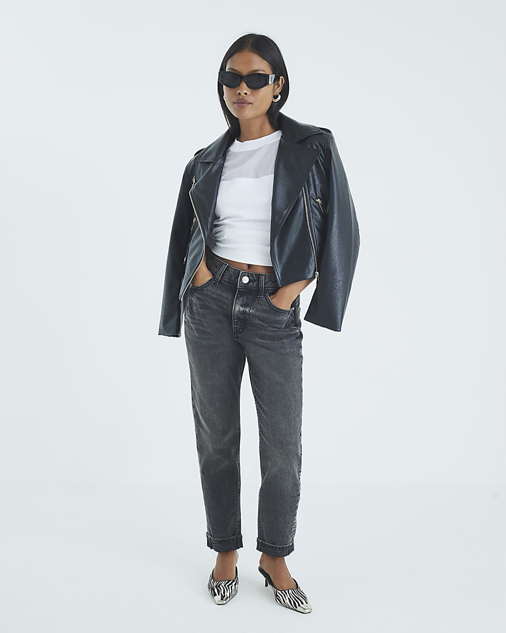 Petite Black High Rise Mom Jeans | River Island UK & IE