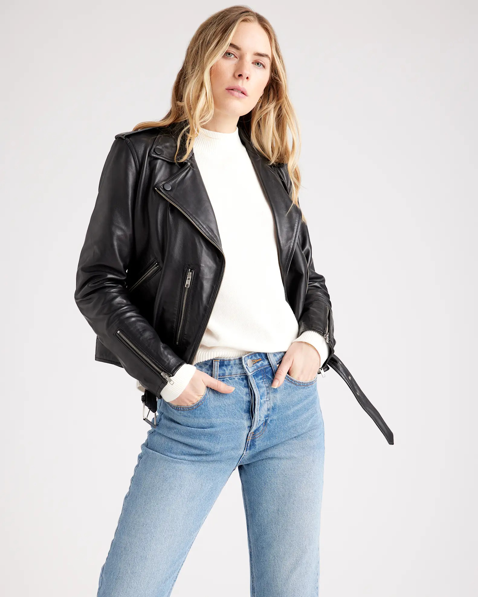 Women's 100% Leather Motorcycle Jacket | Quince