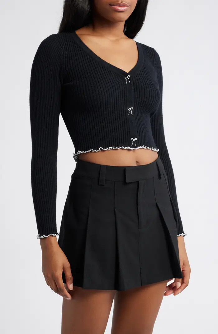 Embroidered Bow Rib Crop Cardigan | Nordstrom