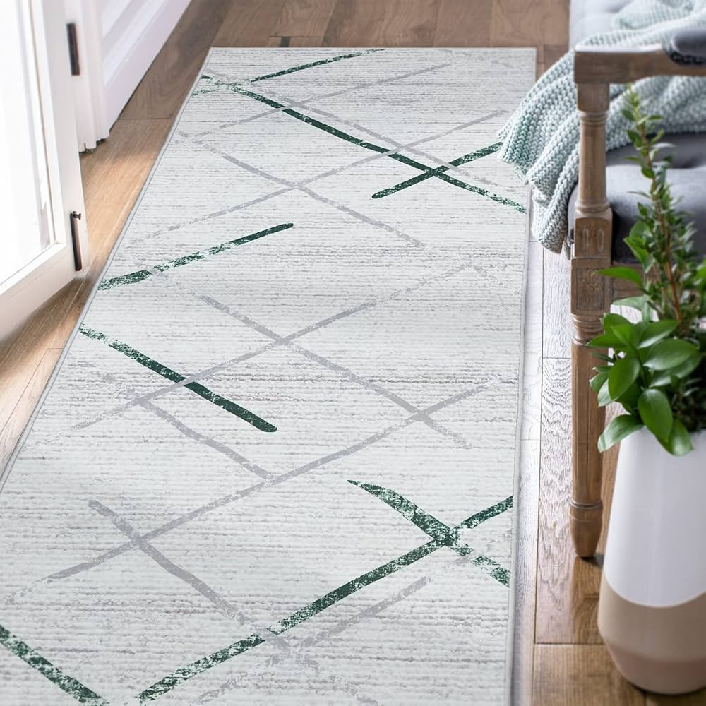 jinchan Christmas Runner Rug 2x6 Green Grey Washable Rug Hallway Moroccan Thin Rug Modern Geometr... | Amazon (US)