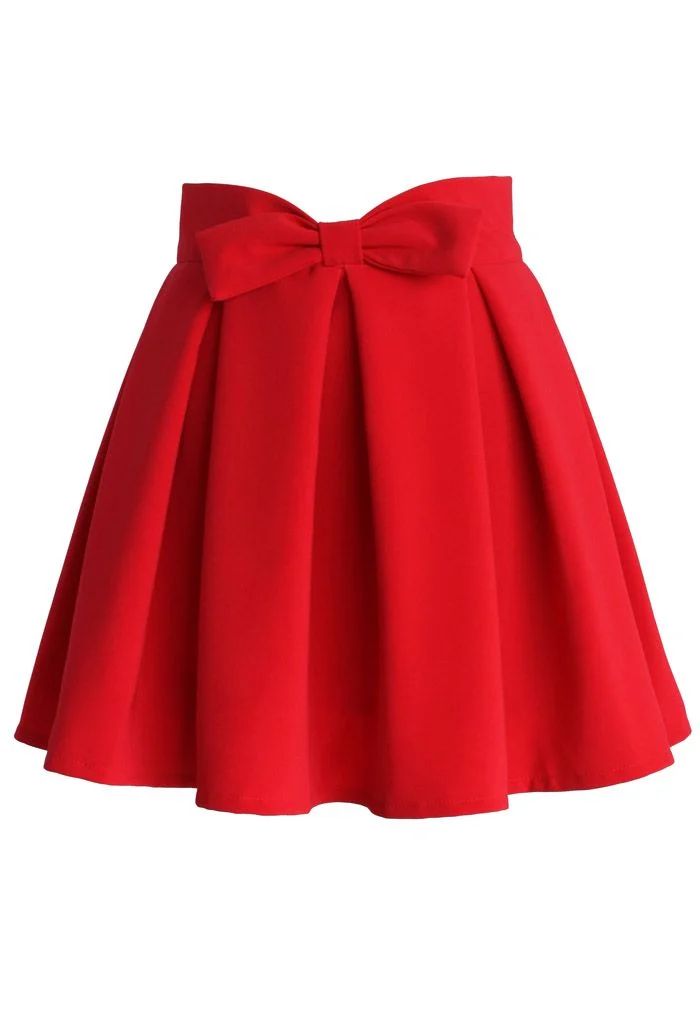 Sweet Your Heart Bowknot Pleated Skirt in Ruby | Chicwish