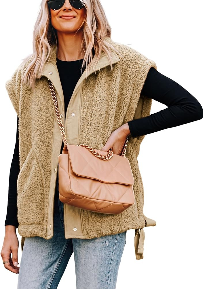 Athlisan Womens Fleece Vest Casual Sleeveless Button Down Sherpa Jacket Outerwear with Pockets | Amazon (US)