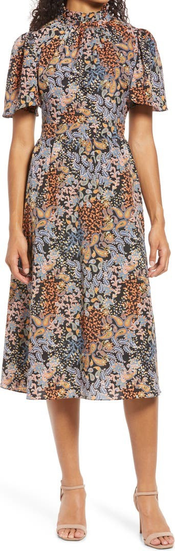 Print Flutter Sleeve Midi Dress | Nordstrom | Nordstrom