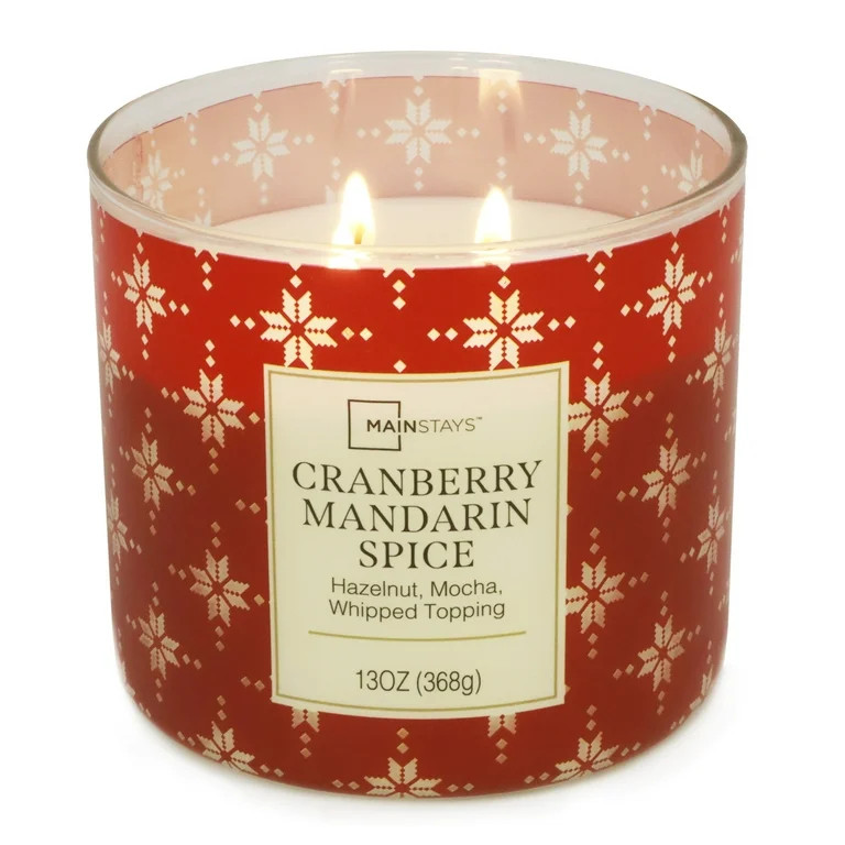 Mainstays 3-wick Cranberry Mandarin Spice Snowflake Candle, 13-Ounce | Walmart (US)