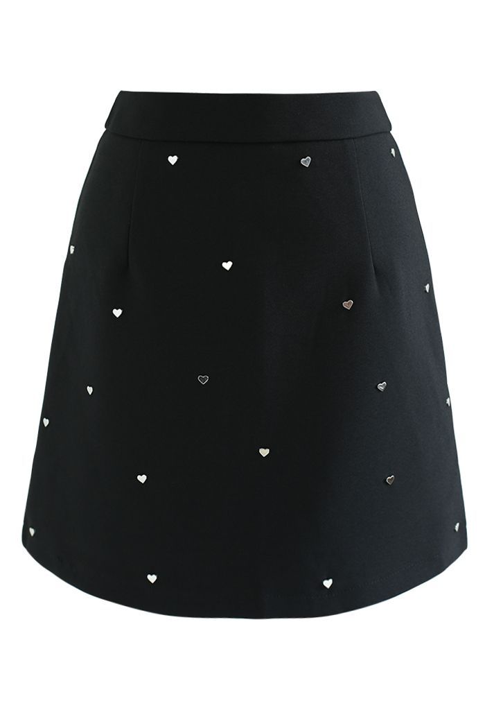 Heart Stud-Embellished Mini Bud Skirt in Black | Chicwish