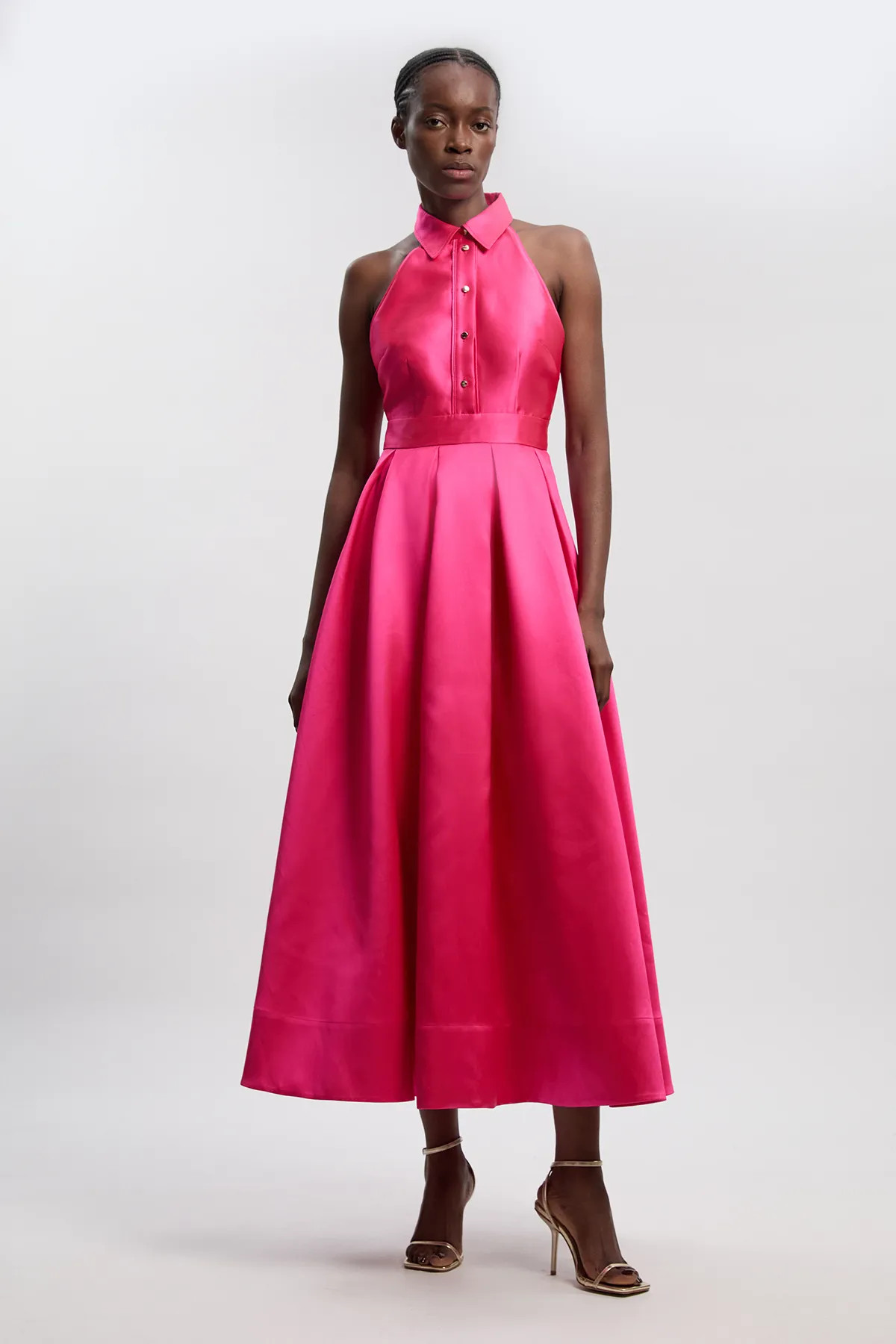 Fuchsia Twill Contrast Collared Woven Maxi Dress | Karen Millen | Karen Millen UK + IE + DE + NL