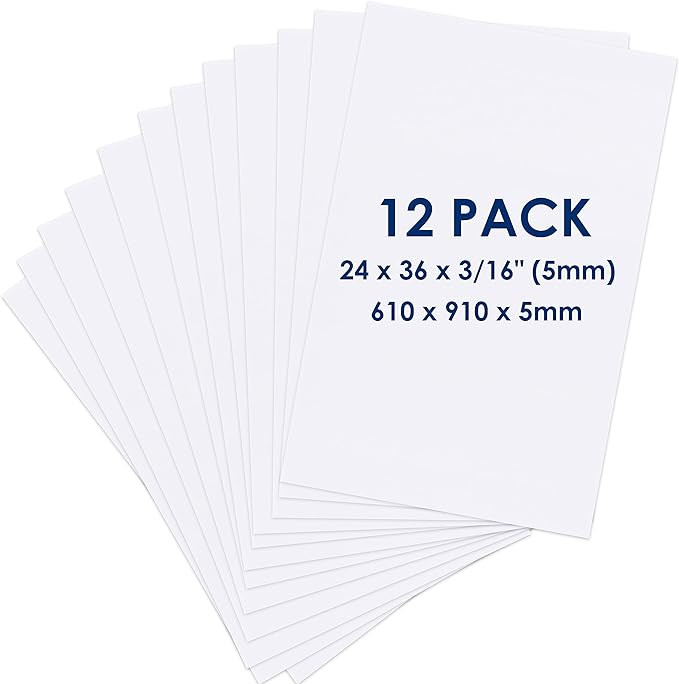 Foam Board 24 x 36 x 3/16" (5mm) - 12 Pack - White Poster Board, Acid Free, Double Sided, Rigid, ... | Amazon (US)