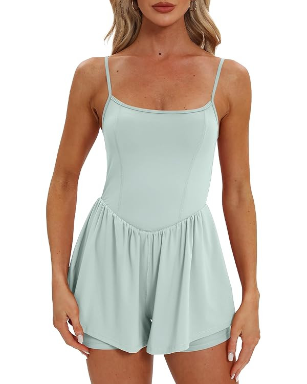 Beaully Women's Summer Sleeveless Rompers Spaghetti Strap Double Lined Shorts Jumpsuit One Piece ... | Amazon (US)