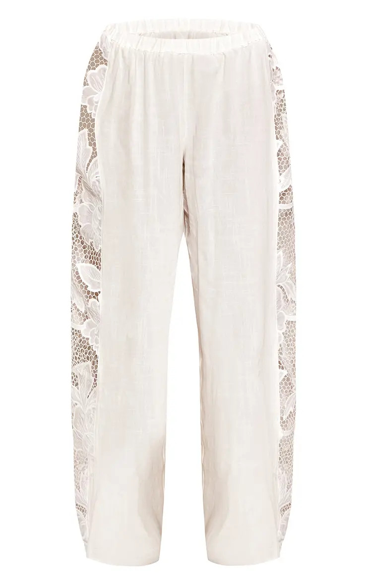 White Floral Lace Applique Trousers Co-ord | PrettyLittleThing UK