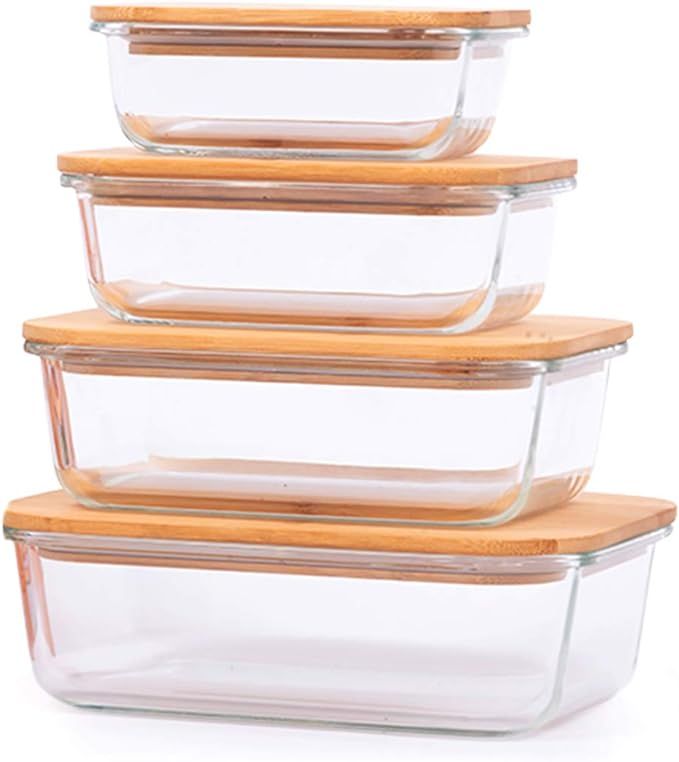 TIBLEN [4-Pack] Glass Food Storage Containers with Lids (Bamboo), Meal Prep Ecofriendly Container... | Amazon (US)