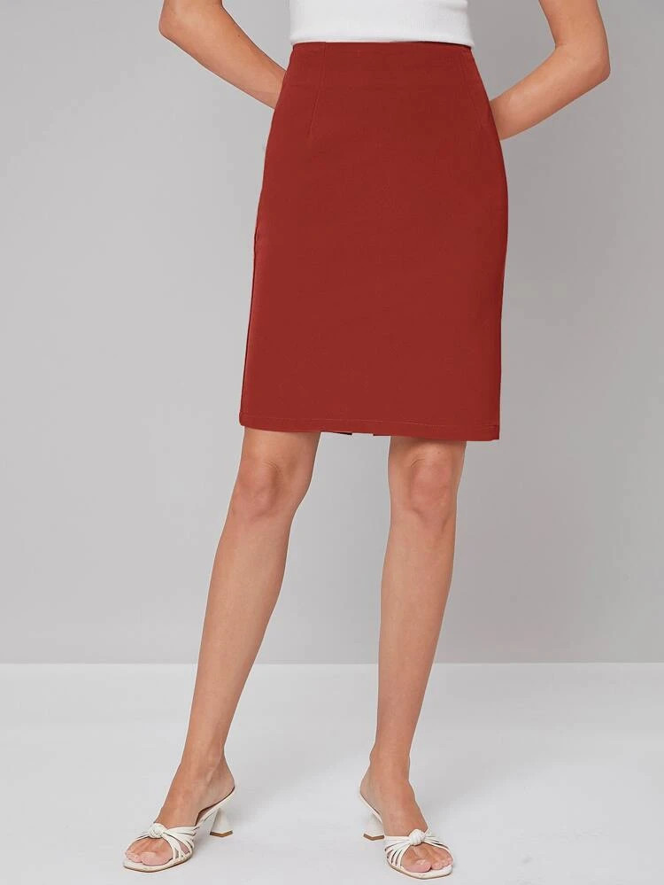 SHEIN BASICS Solid Slit Hem Skirt | SHEIN