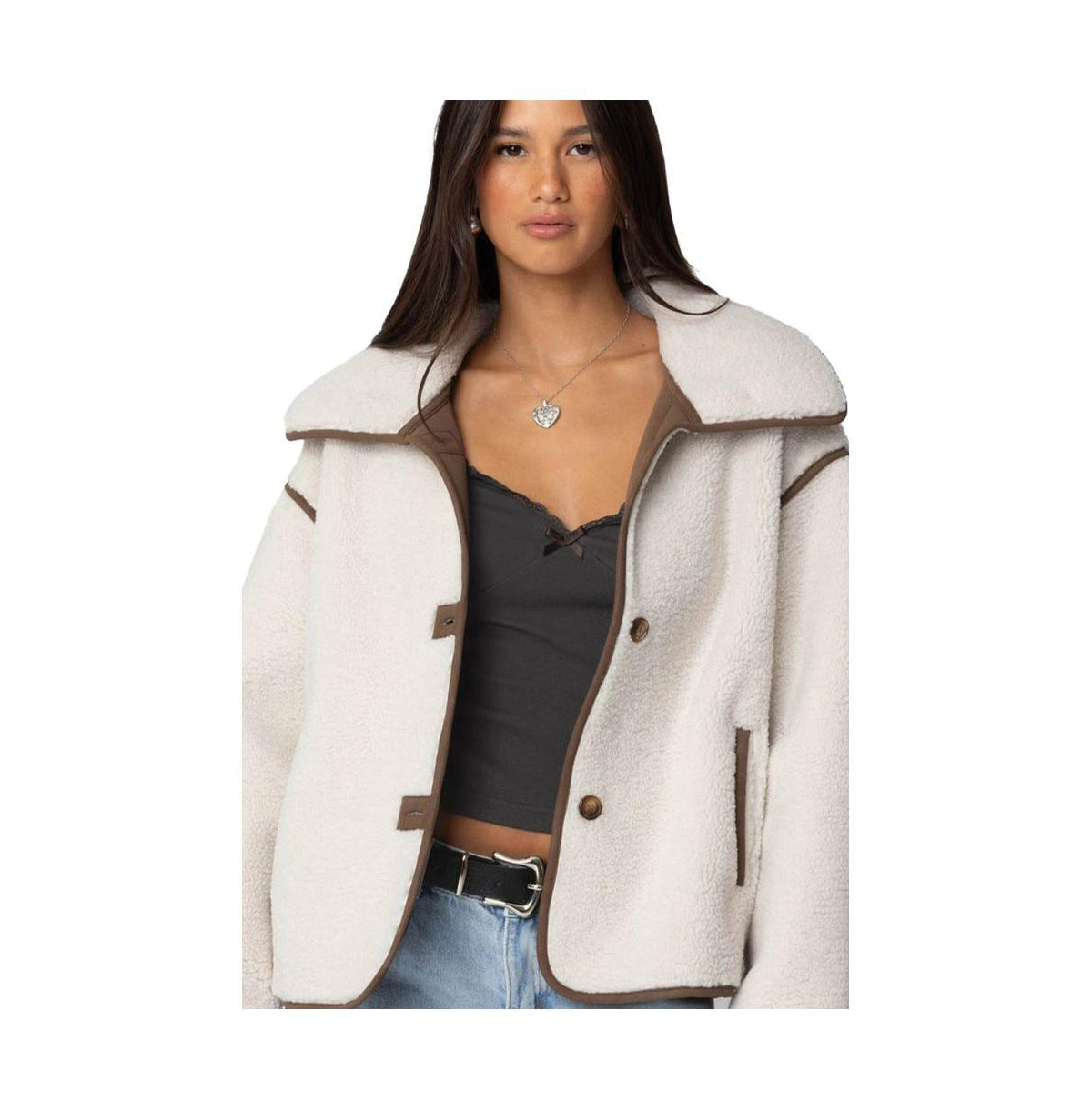 Edikted Women's Frost Oversized Faux Shearling Jacket - Beige | Macy's
