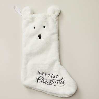 BABY'S FIRST CHRISTMAS STOCKING, WHITE | Indigo (CA)