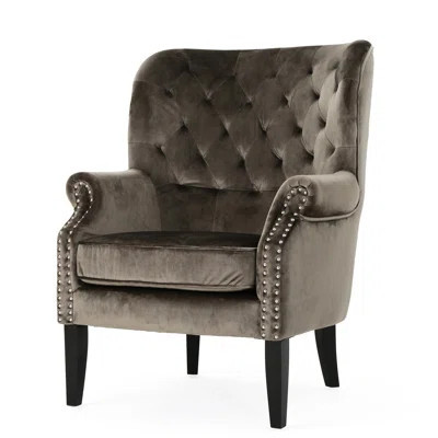 Grey Velvet Club Armchair, Relax In Luxury, No Assembly, 30.70"w X 42.10"h 33.10"d, Dark Brown Birch Legged Comfortable Chair, Design, 32.33"d 33.42"w | Wayfair North America