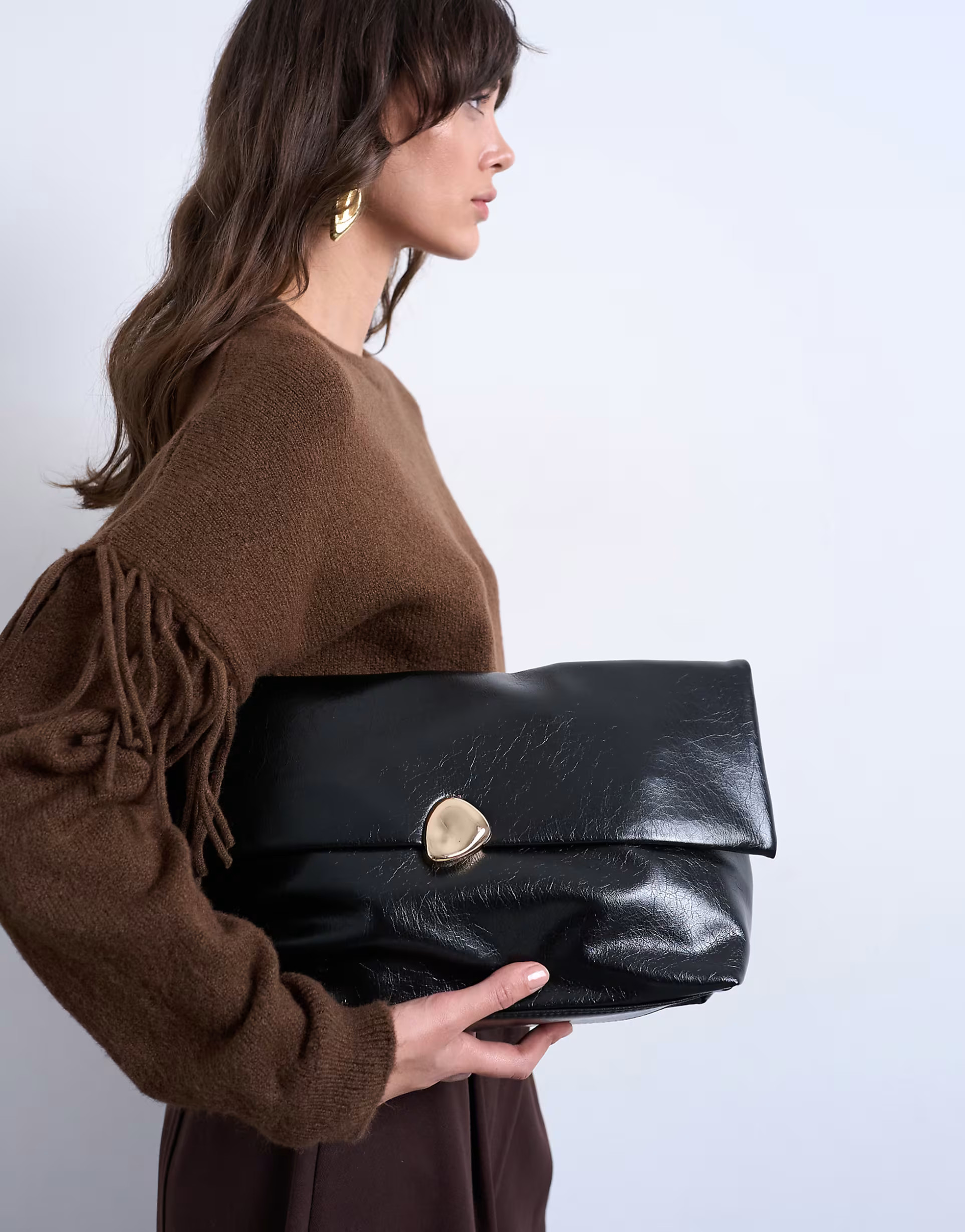 Topshop Gaia folded clutch bag with hardware in black | ASOS | ASOS (Global)
