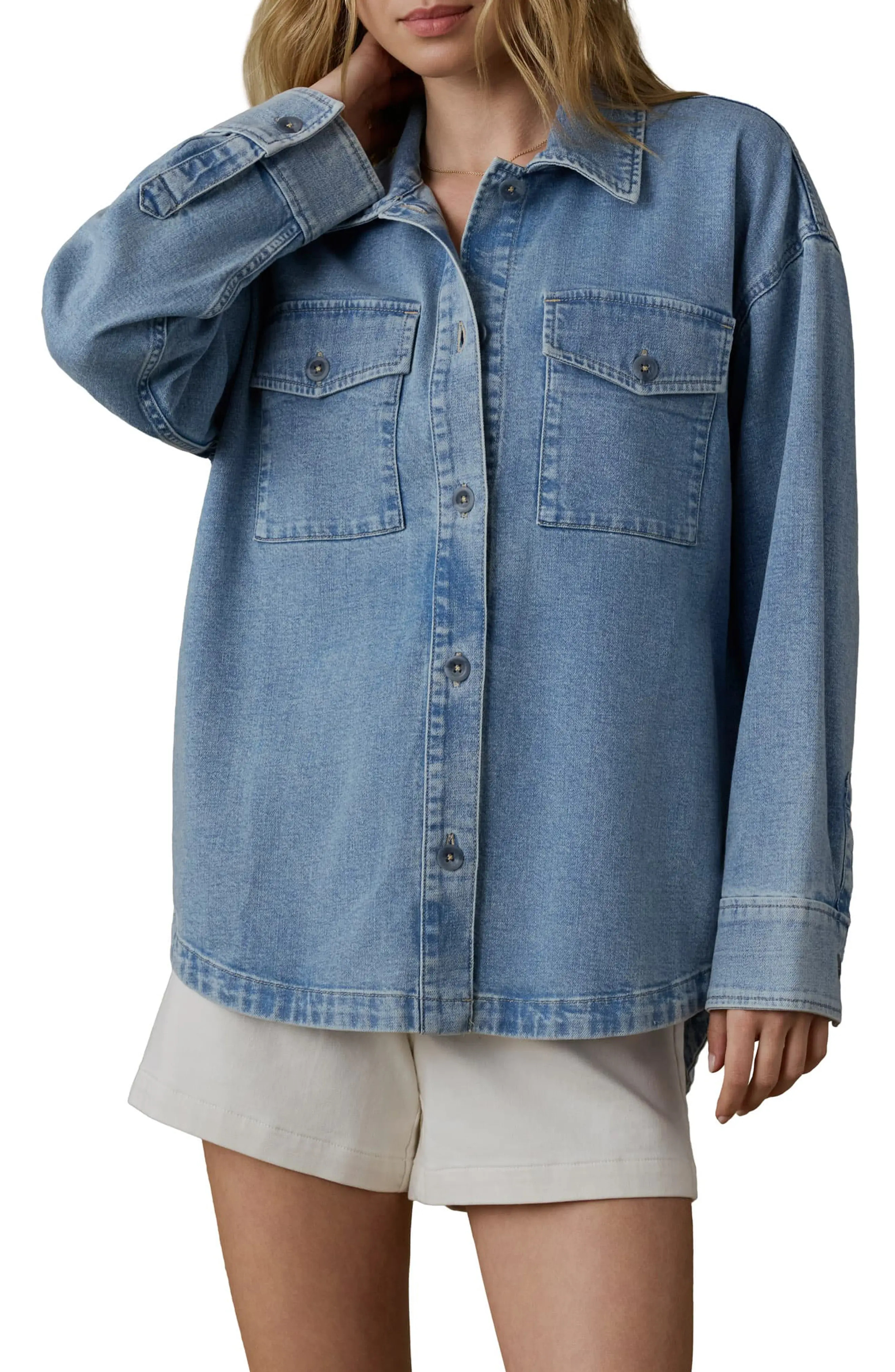 Cotton & Linen Blend Denim Button-Up Shirt (Women) | Nordstrom | Nordstrom